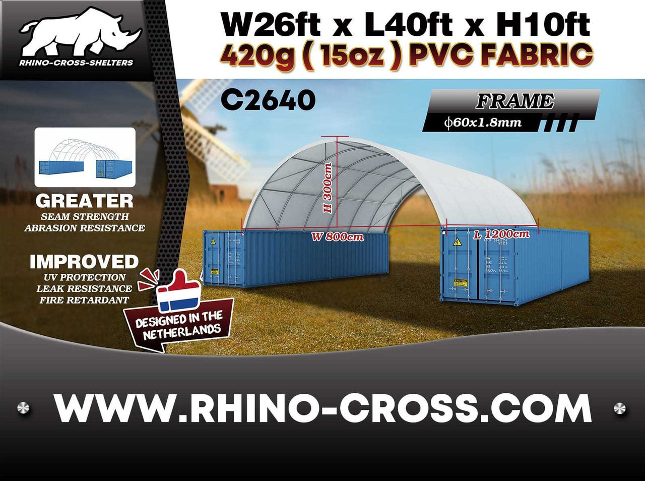 Rhino-Cross-Shelter C2640 - 12x8x3 m - Uzglabāšanas tvertne: foto 3 Rhino-Cross-Shelter C2640 - 12x8x3 m - Uzglabāšanas tvertne: foto 3