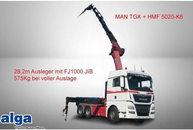MAN 28.500 TGX 6X2-2 BLS, Kran HMF 5020-K6, Funk,23m - Vilcējs: foto 1 MAN 28.500 TGX 6X2-2 BLS, Kran HMF 5020-K6, Funk,23m - Vilcējs: foto 1