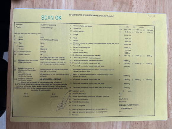 Puspiekabe autovedējs Remorque porte engin triple essieu Kon-Turksan GLN3 (2023-VIN:NR9GLN329P1211006): foto 14