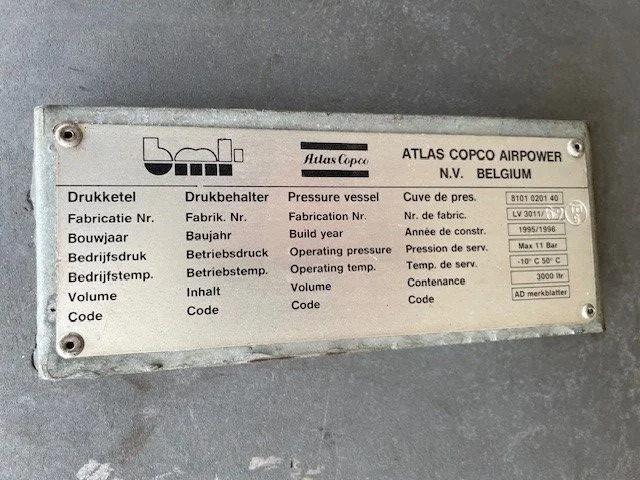 Atlas-Copco 3.000 Liter Gegalvaniseerde Verticale luchtketel 11 Bar - Gaisa kompresors: foto 2 Atlas-Copco 3.000 Liter Gegalvaniseerde Verticale luchtketel 11 Bar - Gaisa kompresors: foto 2