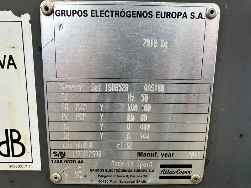Atlas-Copco QAS 100 Perkins Leroy Somer 100 kVA Silent Rental generatorset - Elektroģenerators: foto 4 Atlas-Copco QAS 100 Perkins Leroy Somer 100 kVA Silent Rental generatorset - Elektroģenerators: foto 4