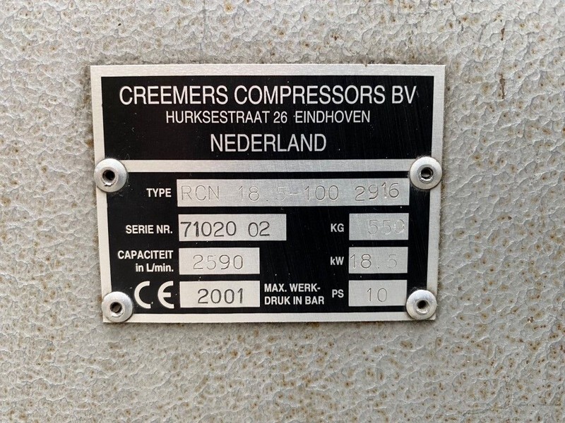 Creemers RCN 18.5-100 18.5 kW 2590 L / min 10 Bar Silent Elektrische Schroefcompressor - Gaisa kompresors: foto 3 Creemers RCN 18.5-100 18.5 kW 2590 L / min 10 Bar Silent Elektrische Schroefcompressor - Gaisa kompresors: foto 3