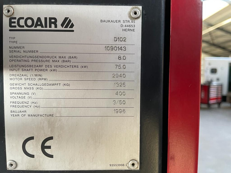 Ecoair D102 Elektrische Schroefcompressor 75 kW 10.000 L / min 8 Bar - Gaisa kompresors: foto 4 Ecoair D102 Elektrische Schroefcompressor 75 kW 10.000 L / min 8 Bar - Gaisa kompresors: foto 4