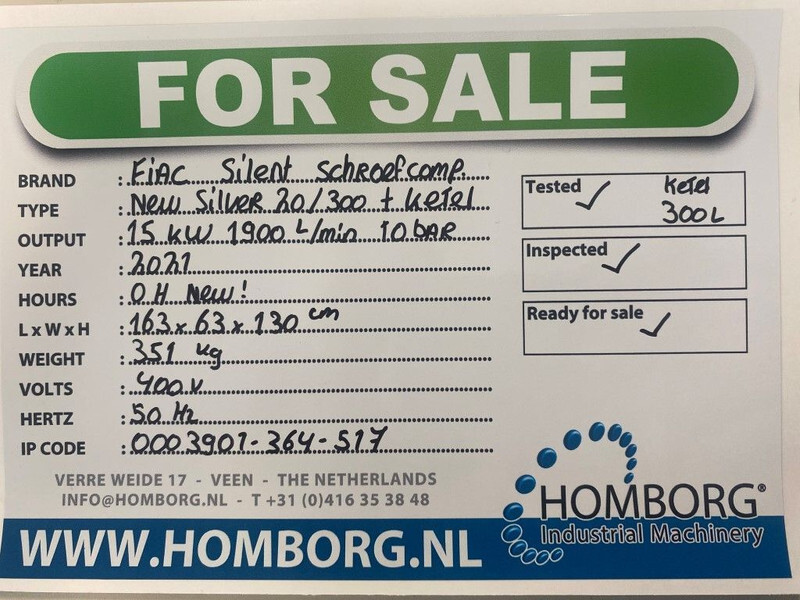 Fiac New Silver 20 / 300 Silent 15 kW 1900 L / min 10 Bar Elektrische Schroefcompressor met ketel - Gaisa kompresors: foto 2 Fiac New Silver 20 / 300 Silent 15 kW 1900 L / min 10 Bar Elektrische Schroefcompressor met ketel - Gaisa kompresors: foto 2