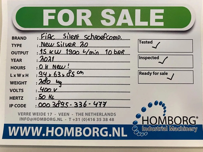 Fiac New Silver 20 Silent 15 kW 1900 L / min 10 Bar Elektrische Schroefcompressor - Gaisa kompresors: foto 2 Fiac New Silver 20 Silent 15 kW 1900 L / min 10 Bar Elektrische Schroefcompressor - Gaisa kompresors: foto 2