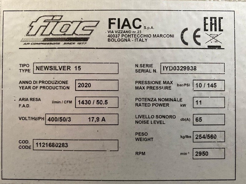Fiac NewSilver 15 1430 L / min 11 kW 10 Bar Elektrische Schroefcompressor Nieuw ! - Gaisa kompresors: foto 4 Fiac NewSilver 15 1430 L / min 11 kW 10 Bar Elektrische Schroefcompressor Nieuw ! - Gaisa kompresors: foto 4