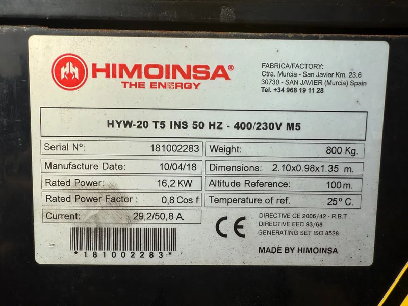 Himoinsa HYW 20 Yanmar Stamford 20 kVA Supersilent generatorset - Elektroģenerators: foto 4 Himoinsa HYW 20 Yanmar Stamford 20 kVA Supersilent generatorset - Elektroģenerators: foto 4