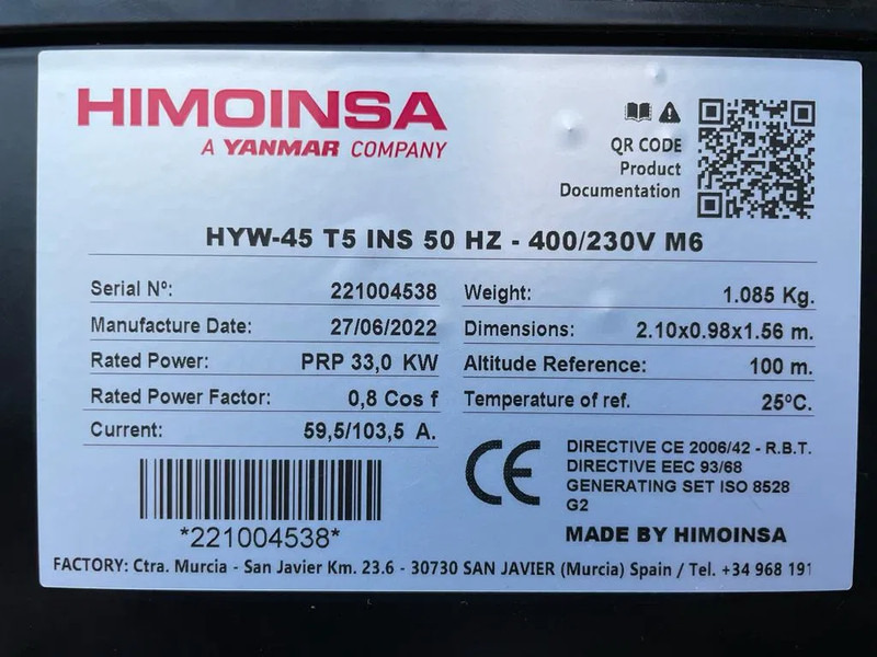 Himoinsa HYW 45 Yanmar Stamford 45 kVA Supersilent Rental generatorset as New ! - Elektroģenerators: foto 3 Himoinsa HYW 45 Yanmar Stamford 45 kVA Supersilent Rental generatorset as New ! - Elektroģenerators: foto 3