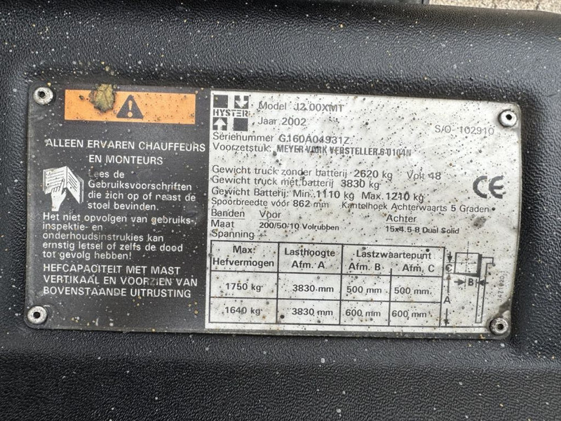 Hyster J2.00XMI 2 ton Triplex Freelift Sideshift Elektra Heftruck accu 2012 - Elektroiekrāvējs: foto 3 Hyster J2.00XMI 2 ton Triplex Freelift Sideshift Elektra Heftruck accu 2012 - Elektroiekrāvējs: foto 3