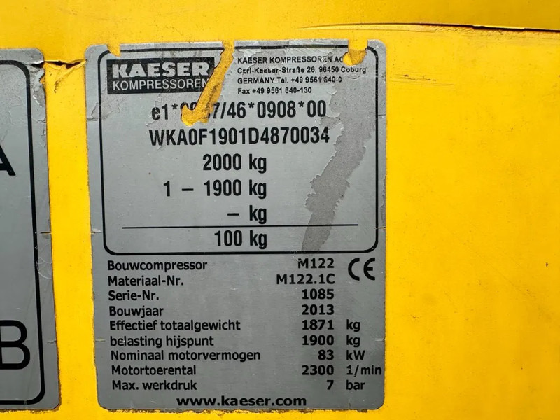 Kaeser M122 Deutz 11.1 m3 / min 7 Bar 83 kW Mobiele Diesel Compressor - Gaisa kompresors: foto 3 Kaeser M122 Deutz 11.1 m3 / min 7 Bar 83 kW Mobiele Diesel Compressor - Gaisa kompresors: foto 3