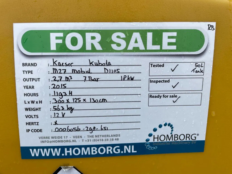 Gaisa kompresors Kaeser M27 Kubota 2,7 m3 / min 7 Bar 18 kW Mobiele Silent Diesel Compressor: foto 16