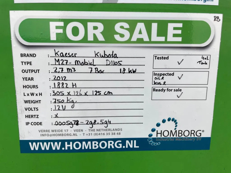 Gaisa kompresors Kaeser M27 Kubota 2,7 m3 / min 7 Bar 18 kW Mobiele Silent Diesel Compressor: foto 17