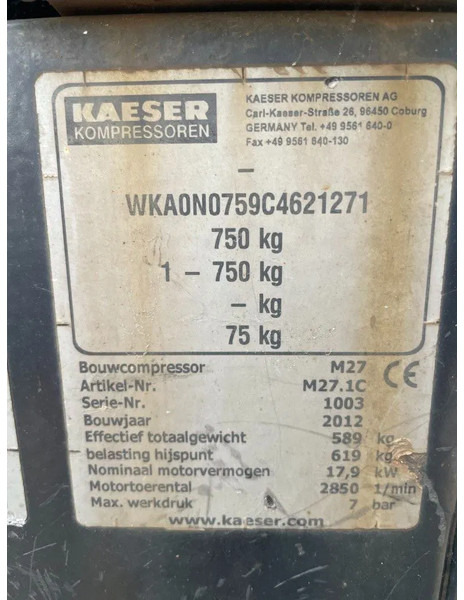 Gaisa kompresors Kaeser M27 Kubota 2,7 m3 / min 7 Bar 18 kW Mobiele Silent Diesel Compressor: foto 7
