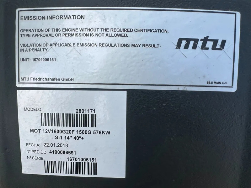 Jaunā Elektroģenerators MTU 12V1600 G20F Himoinsa 700 kVA generatorset New ! Overstock !: foto 7