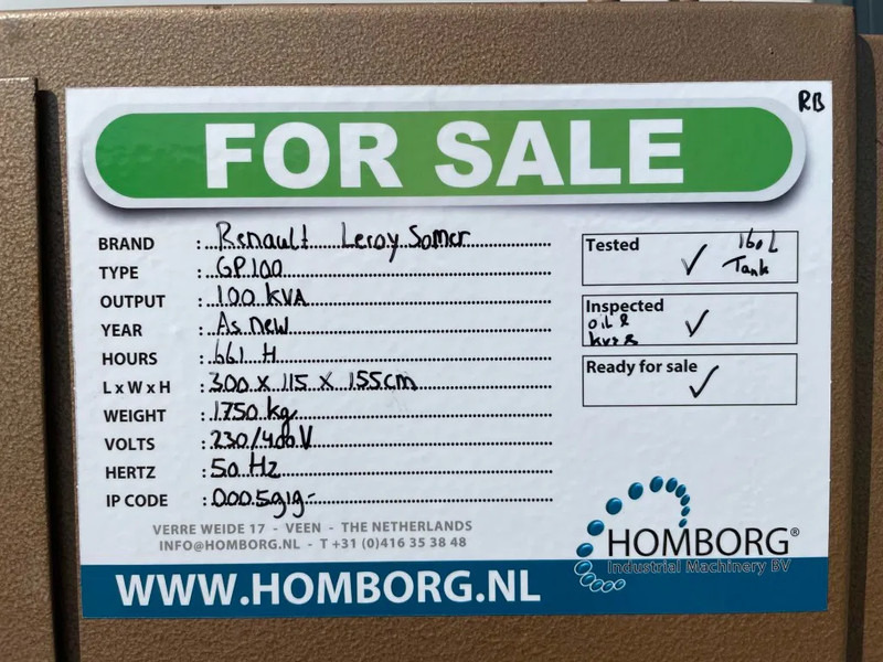 Elektroģenerators Renault Leroy Somer 100 kVA generatorset ex Emergency 66,1 hours: foto 10