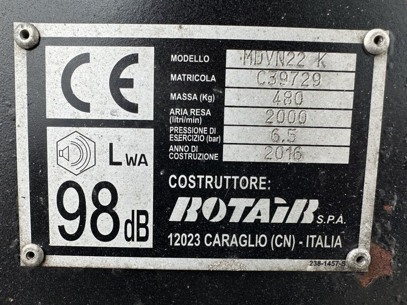 Rotair MDVN 22 K Kubota 2000 L / min 6.5 Bar Mobiele Diesel Compressor as New ! - Gaisa kompresors: foto 4 Rotair MDVN 22 K Kubota 2000 L / min 6.5 Bar Mobiele Diesel Compressor as New ! - Gaisa kompresors: foto 4