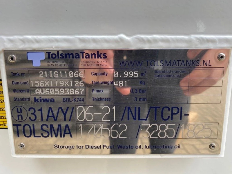 Tolsma 1000 liter Kiwa IBC dieseltank Nieuw ! - Uzglabāšanas tvertne: foto 4 Tolsma 1000 liter Kiwa IBC dieseltank Nieuw ! - Uzglabāšanas tvertne: foto 4