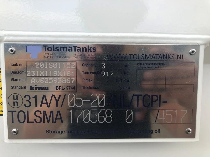 Tolsma Kiwa IBC 3000 liter dieseltank nieuw ! - Uzglabāšanas tvertne: foto 3 Tolsma Kiwa IBC 3000 liter dieseltank nieuw ! - Uzglabāšanas tvertne: foto 3