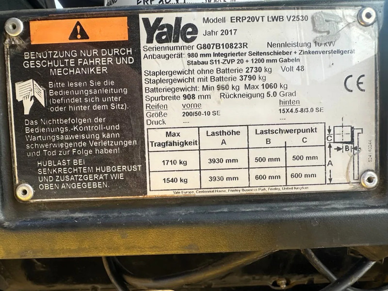 Yale ERP 20 VT 2 ton Duplex Sideshift Positioner Elektra Heftruck 2017 - Elektroiekrāvējs: foto 3 Yale ERP 20 VT 2 ton Duplex Sideshift Positioner Elektra Heftruck 2017 - Elektroiekrāvējs: foto 3