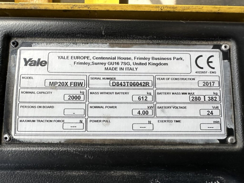 Yale MP 20 X FBW 2 ton Palletwagen Elektra Pallettruck Meerijder - Rokas palešu ratiņi: foto 5 Yale MP 20 X FBW 2 ton Palletwagen Elektra Pallettruck Meerijder - Rokas palešu ratiņi: foto 5