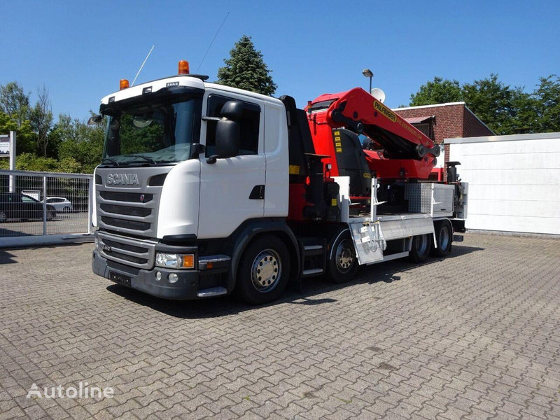 Scania G410 - Flatbed+crane - Bortu kravas automašīna/ Platforma, Kravas auto ar manipulatoru: foto 1 Scania G410 - Flatbed+crane - Bortu kravas automašīna/ Platforma, Kravas auto ar manipulatoru: foto 1