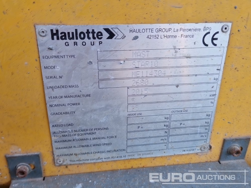 Torņa pacēlājs 2015 Haulotte Star 10: foto 30