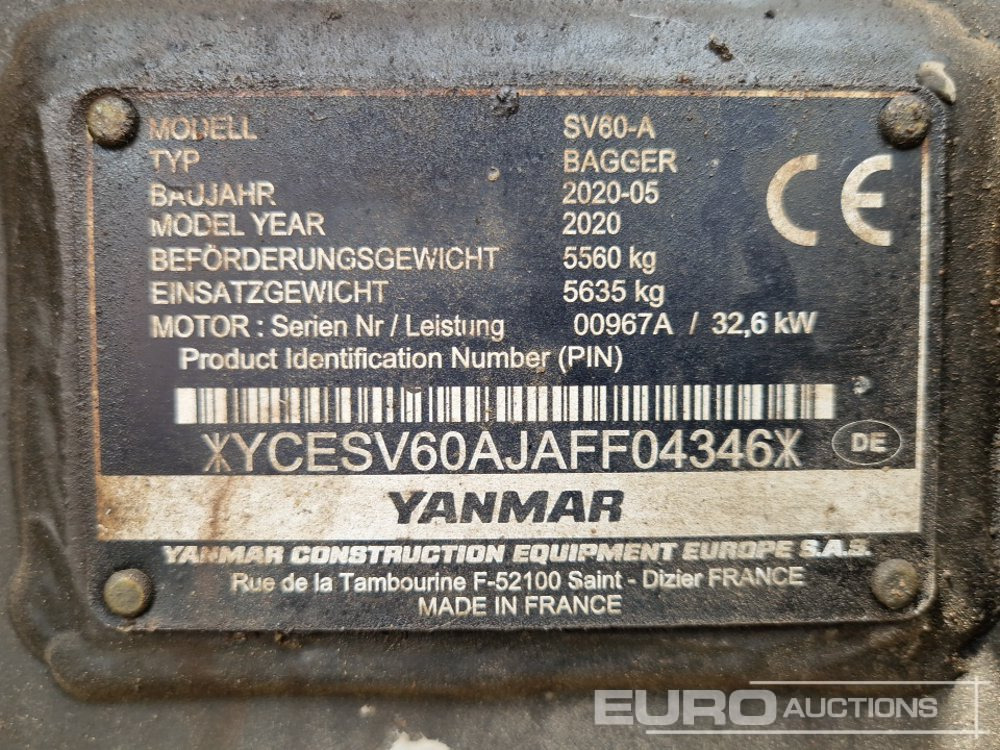 Mini-ekskavators 2020 Yanmar SV60-6A: foto 39