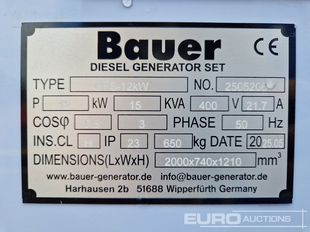 Elektroģenerators Unused Bauer GFS-12KW: foto 14