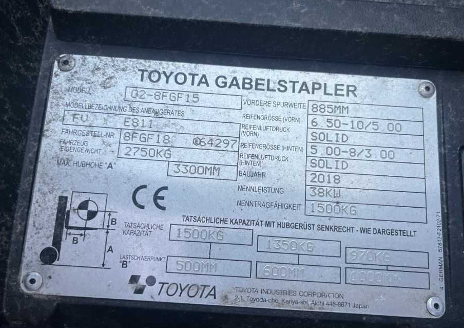 Toyota 8FGF15 - Gāzes iekrāvējs: foto 4 Toyota 8FGF15 - Gāzes iekrāvējs: foto 4