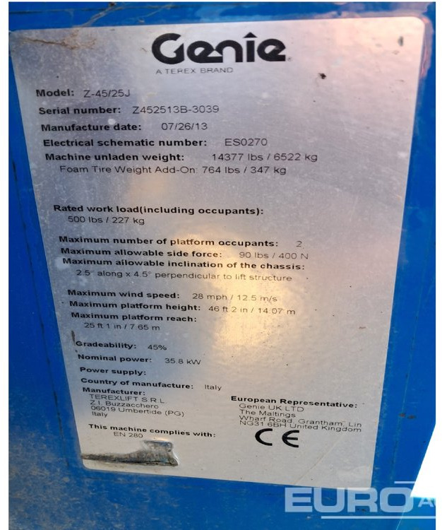 2013 Genie Z45/25 - Pacēlājs: foto 5 2013 Genie Z45/25 - Pacēlājs: foto 5