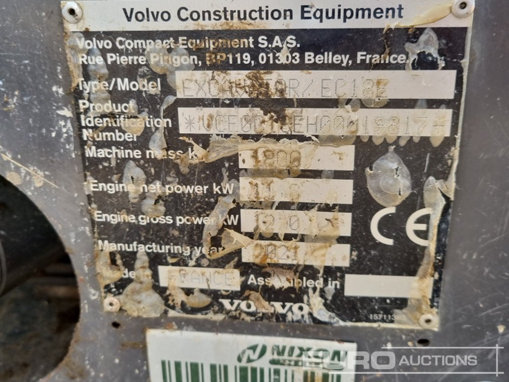 Mini-ekskavators 2021 Volvo EC18E: foto 44