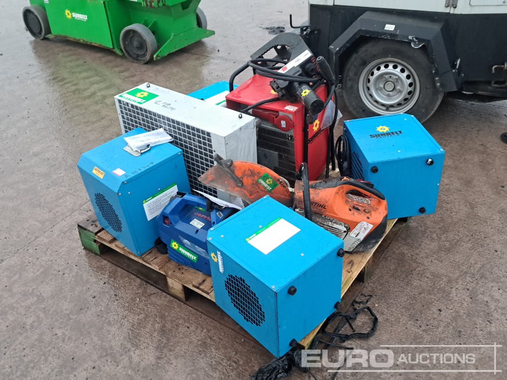 Pallet of Heaters, Stihl TS420 Consaw, UIS 18 Volt Hydraulic Power Pack & Pipe Breaker, - Celtniecības maisītājs: foto 1 Pallet of Heaters, Stihl TS420 Consaw, UIS 18 Volt Hydraulic Power Pack & Pipe Breaker, - Celtniecības maisītājs: foto 1