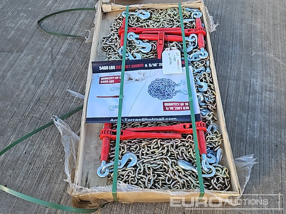 Unused 5400LBS Rachet Binder (5 of), 5/16" 20' G70 Chain (10 of) - Celtniecības maisītājs: foto 1 Unused 5400LBS Rachet Binder (5 of), 5/16" 20' G70 Chain (10 of) - Celtniecības maisītājs: foto 1