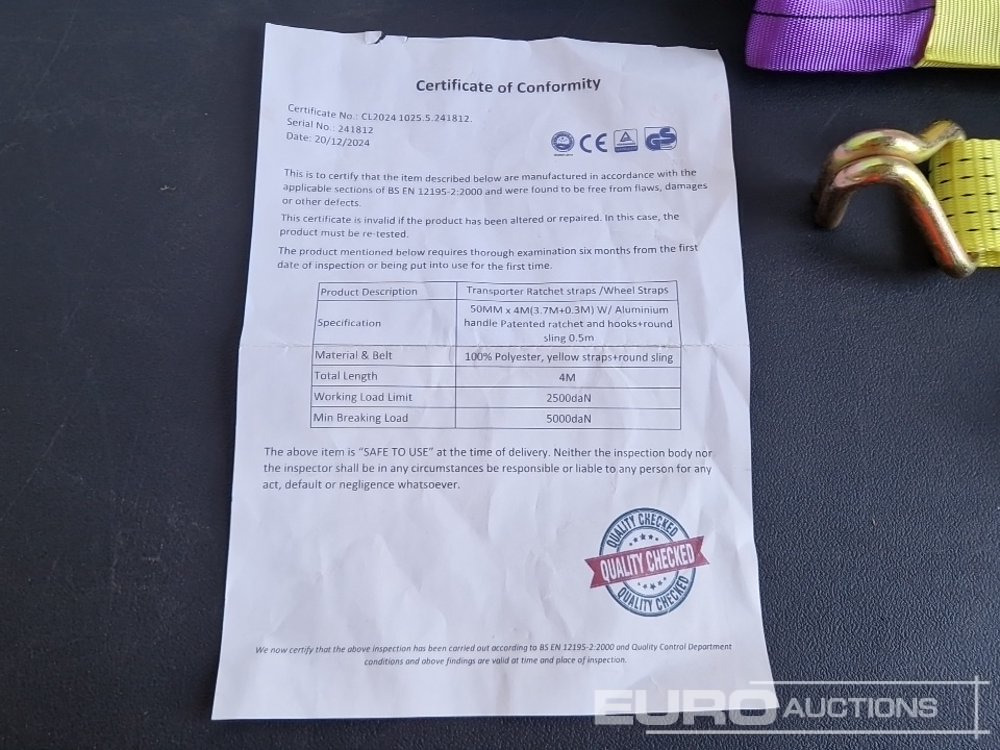 Celtniecības maisītājs Unused Boss 4M x 50mm 5 Ton Ratchet Straps with Sling (4 of): foto 33