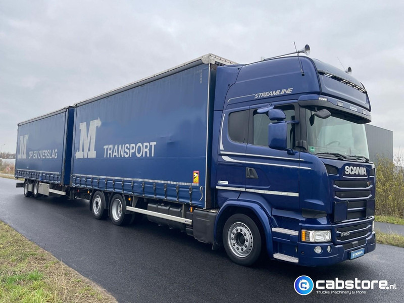 Scania R450 LB6X2MLB Euro 6 - Bouwjaar 2016 - Topline - Doorlaad-volume combi+ Wecon Middenas aanhangwagen - Good condition - Kravas automašīna ar tentu: foto 1 Scania R450 LB6X2MLB Euro 6 - Bouwjaar 2016 - Topline - Doorlaad-volume combi+ Wecon Middenas aanhangwagen - Good condition - Kravas automašīna ar tentu: foto 1